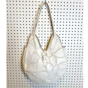 Vintage | White Boho Patchwork Leather Tote Bag